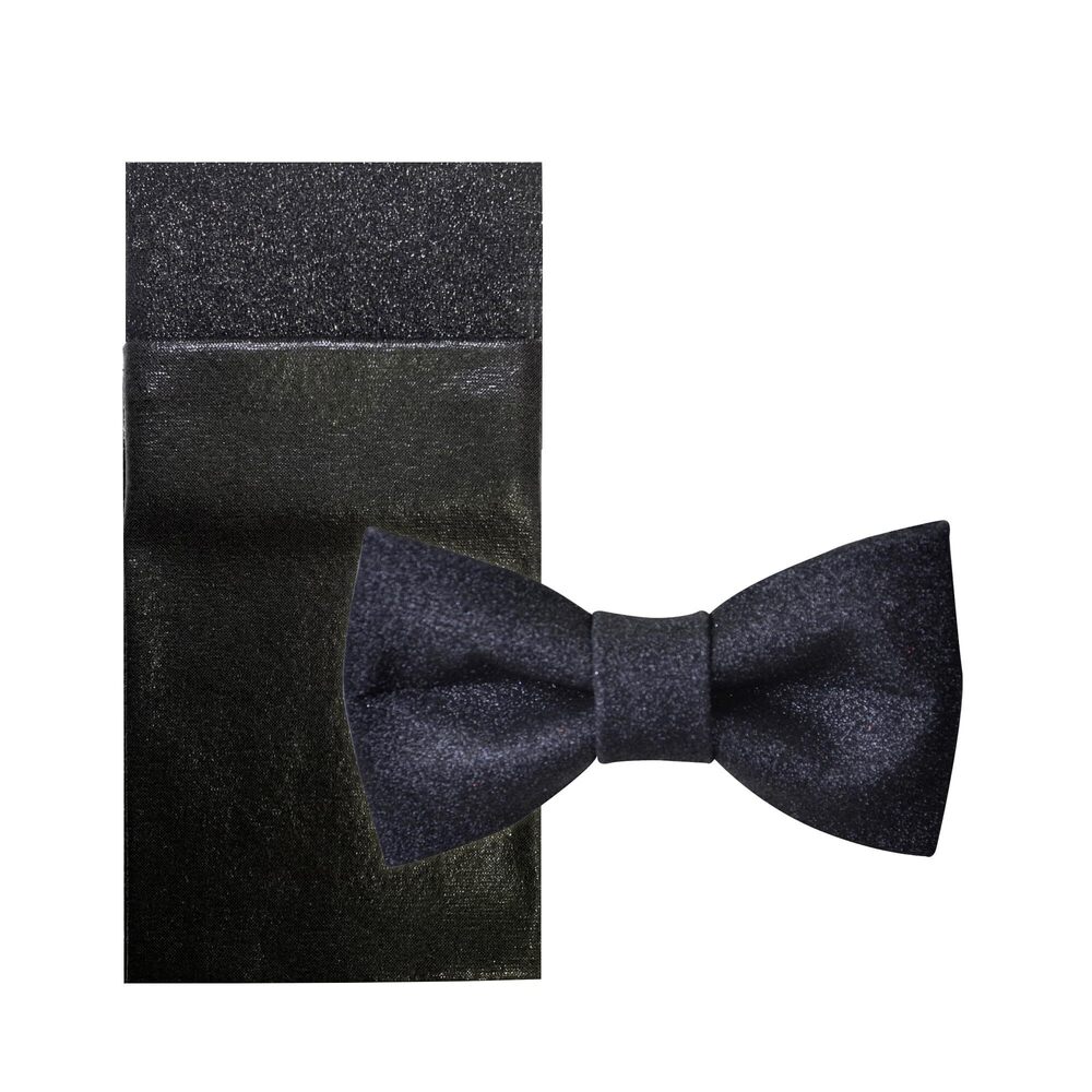 8429 Plain Color Pre-tied Bow Tie and Pocket Square Set | Glitter Sparkling